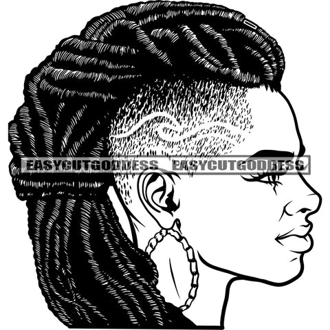 Gangster African American Side Face Design Element Short Hairstyle Vector Black And White Artwork BW Wearing Hoop Earing SVG JPG PNG Vector Clipart Cricut Silhouette Cut Cutting