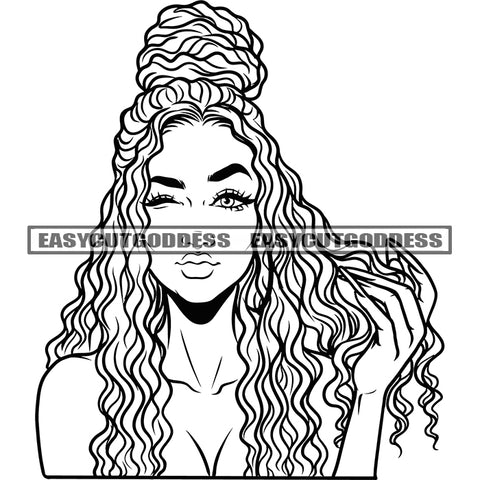 African American Woman Face Design Element Afro Hairstyle Cute African American Woman Head BW Artwork SVG JPG PNG Vector Clipart Cricut Silhouette Cut Cutting