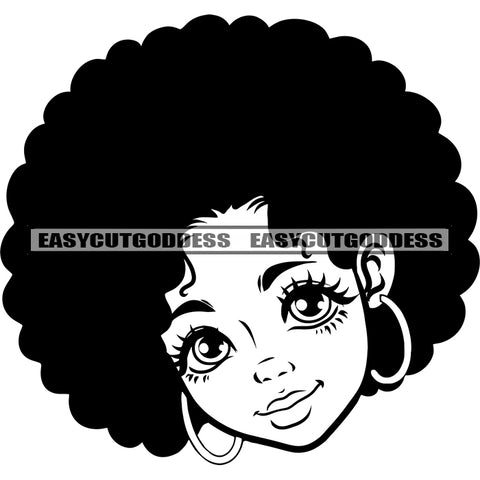 African American Woman Face Design Element Smile Face Wearing Hoop Earing Vector Afro Hairstyle SVG JPG PNG Vector Clipart Cricut Silhouette Cut Cutting