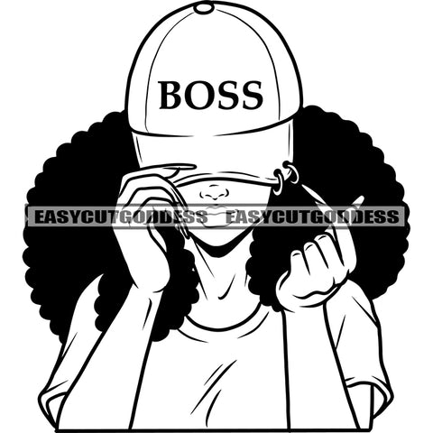 Afro Girls Showing Heart Symbol Or Love Hand Sigh Wearing Cap Afro Hairstyle Long Nail Design Element SVG JPG PNG Vector Clipart Cricut Silhouette Cut Cutting