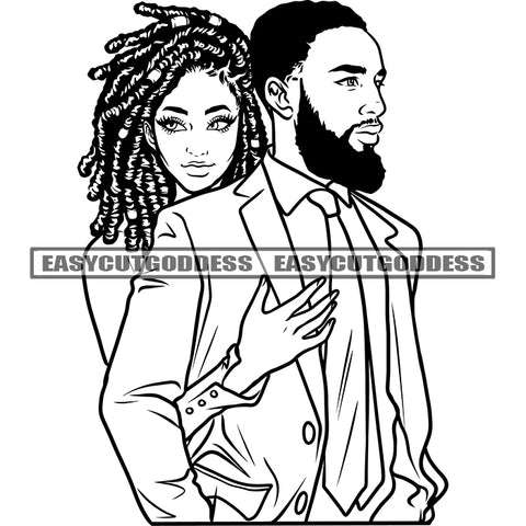 African American Couple Hugging Each Other Afro And Locus Hairstyle Design Element Black And White Artwork Couple Goals SVG JPG PNG Vector Clipart Cricut Silhouette Cut Cutting
