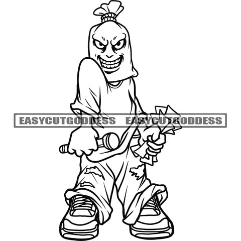 Funny Cartoon Character Holding Money And Microphone Wearing Musk Smile Face Swag Boys Hip-Hop Design Element SVG JPG PNG Vector Clipart Cricut Silhouette Cut Cuttingf