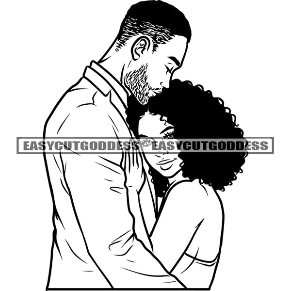 African American Woman Hugging His Man Romantic Couple Afro Hairstyle Couple Goals Romance Pose Design Element SVG JPG PNG Vector Clipart Cricut Silhouette Cut Cutting