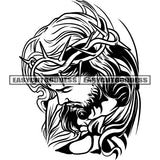 Jesus Christ The Son Of God Jesus Christ Face Design Element Thorn Band On Head Black And White Artwork BW SVG JPG PNG Vector Clipart Cricut Silhouette Cut Cutting