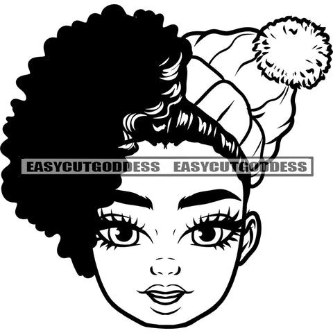 African American Girls Face And Head Wearing Hat Afro Short Hairstyle Smile Face Design Element Cute Afro Girls SVG JPG PNG Vector Clipart Cricut Silhouette Cut Cutting