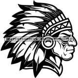 Warrior Head Cherokee Indian Mug Indian Head Chief Stock Black And White Artwork Design Element Afro Chief Head BW SVG JPG PNG Vector Clipart Cricut Silhouette Cut Cutting