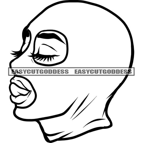 African American Gangster Woman Wearing Face Musk Tongue Out Of Mouth Vector BW Artwork Woman Show Tongue Design Element SVG JPG PNG Vector Clipart Cricut Silhouette Cut Cutting