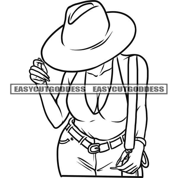 African Sexy Woman Wearing Hat African American Woman Holding Hat Long Nail Sexy Pose BW Artwork SVG JPG PNG Vector Clipart Cricut Silhouette Cut Cutting