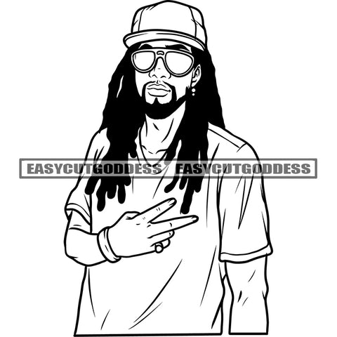 Peach Hand Sign Afro Man Gangster Man Waring Cap And Sunglass Locus Hairstyle Vector Angry Face Design Element Electricity Plug SVG JPG PNG Vector Clipart Cricut Silhouette Cut Cutting