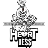 Heart Less Quote Funny Gangster Cartoon Character Holding Gun And Hustle Chain Smile Scarface Design Element Angry Look Money Bag Head Artwork SVG JPG PNG Vector Clipart Cricut Silhouette Cut Cutting