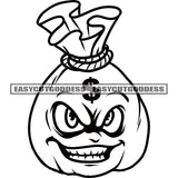 Funny Money Bag Cartoon Character Smile Face Design Element Dollar Sign On Head Black And White Artwork BW Angry Face SVG JPG PNG Vector Clipart Cricut Silhouette Cut Cutting