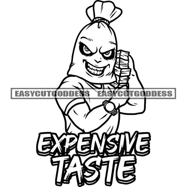 Funny Gangster Cartoon Character Holding Money Bundle Smile Scarface Design Element Angry Look Money Bag Head Artwork SVG JPG PNG Vector Clipart Cricut Silhouette Cut Cutting