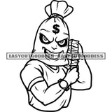 Smile Face Funny Gangster Cartoon Character Holding Money Bundle Smile Scarface Design Element Angry Look Money Bag Head Artwork SVG JPG PNG Vector Clipart Cricut Silhouette Cut Cutting