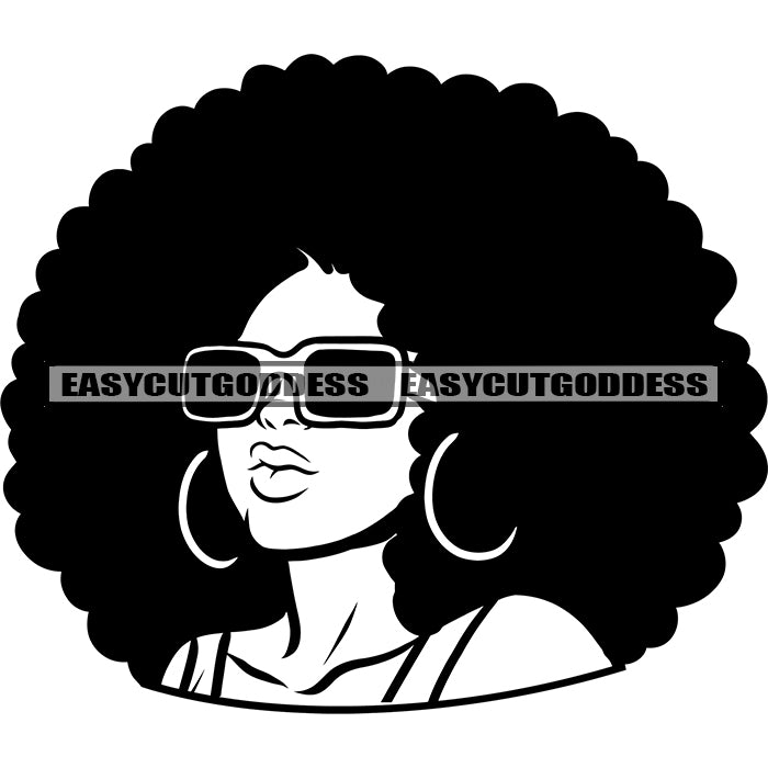 African American Woman Waring Sunglasses And Hoop Earing Curly Hairsty ...