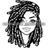 Locus Hairstyle African American Girls Face Design Element Cute Afro Girls Head Design Element Black And White Artwork SVG JPG PNG Vector Clipart Cricut Silhouette Cut Cutting