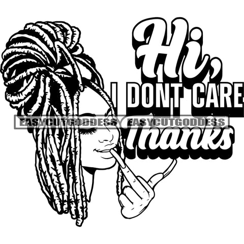 Hi, I Don't Care Thanks Quote African American Locus Hairstyle Woman Smile Face Afro Woman Showing Love Hand Sign Heart Symbol Long Nail SVG JPG PNG Vector Clipart Cricut Silhouette Cut Cutting