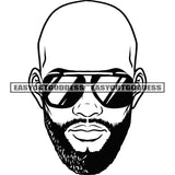 African American Bald Head Man Wearing Sunglasses Afro Smart Man Face Design Element Black And White Artwork Vector SVG JPG PNG Vector Clipart Cricut Silhouette Cut Cutting