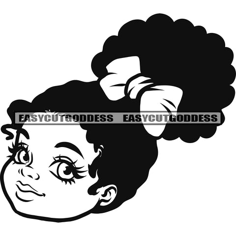 African Baby Girls Smile Face Afro Hairstyle BW Artwork African American Girls Cute Face Design Element Vector SVG JPG PNG Vector Clipart Cricut Silhouette Cut Cutting