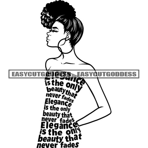 African American Woman Standing And Wearing Hoop Earing Afro Hairstyle Sexy Model Woman Side Look And Pose Artwork BW SVG JPG PNG Vector Clipart Cricut Silhouette Cut Cutting