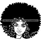 African American Woman Head Design Element Afro Hairstyle Black And White Artwork Smile Face Afro Girls Smile Face SVG JPG PNG Vector Clipart Cricut Silhouette Cut Cutting