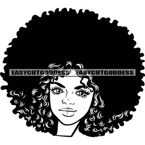 African American Woman Head Design Element Afro Hairstyle Black And White Artwork Smile Face Afro Girls Smile Face SVG JPG PNG Vector Clipart Cricut Silhouette Cut Cutting