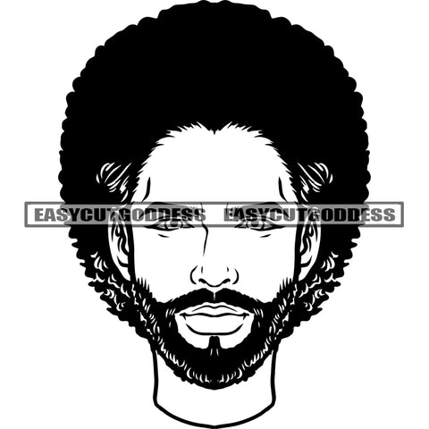 African American Man Head Design Element Black And White Artwork Afro Hairstyle Gentleman Handsome Boys SVG JPG PNG Vector Clipart Cricut Silhouette Cut Cutting