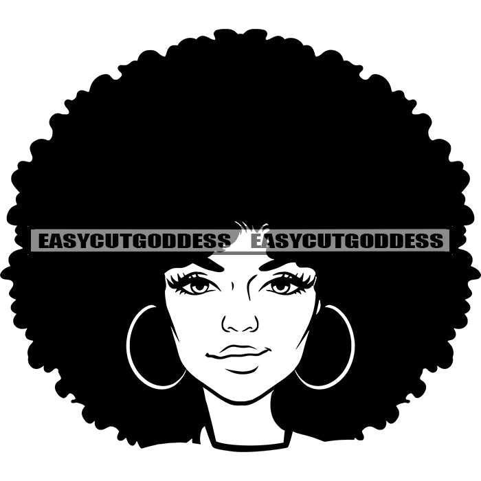 African American Woman Face Design Element Wearing Hoop Earing Afro Ha ...