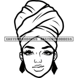 Black And White African American Woman Wearing Bath Towel And Earing Smile Face Design Element BW SVG JPG PNG Vector Clipart Cricut Silhouette Cut Cutting