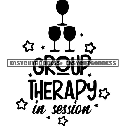 Group Therapy In Session Quote Three Wing Glass Symbol Black And White Artwork Silhouette Design Element BW SVG JPG PNG Vector Clipart Cricut Silhouette Cut Cutting