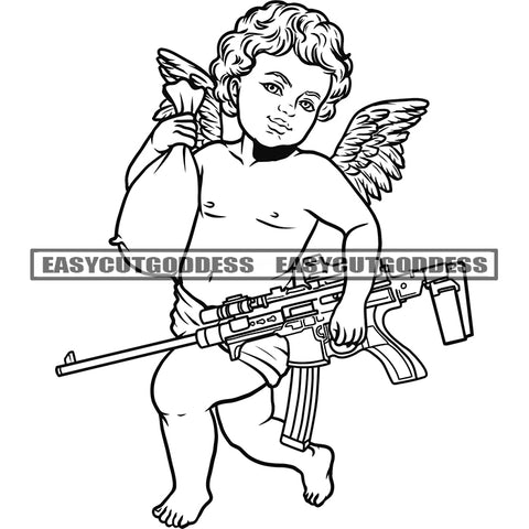 Angle Boy Holding Gun Weapon Vector African American Angle Holding Money Bag Angle Running Design Element SVG JPG PNG Vector Clipart Cricut Silhouette Cut Cutting