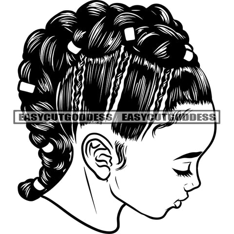 Black And White African American Girls Head Artwork Design Element Side Face Long Hairstyle BW Artwork SVG JPG PNG Vector Clipart Cricut Silhouette Cut Cutting
