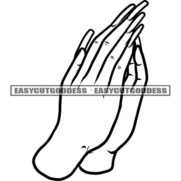 Black And White Artwork Hard Praying Hand God Praying Long Nail Design Element BW Woman Hand Design SVG JPG PNG Vector Clipart Cricut Silhouette Cut Cutting