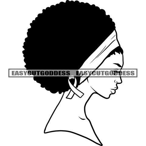 Black And White Artwork African American Woman Side Face Pose Close Eyes Vector Afro Big Hairstyle Wearing Hairband Design Element SVG JPG PNG Vector Clipart Cricut Silhouette Cut Cutting