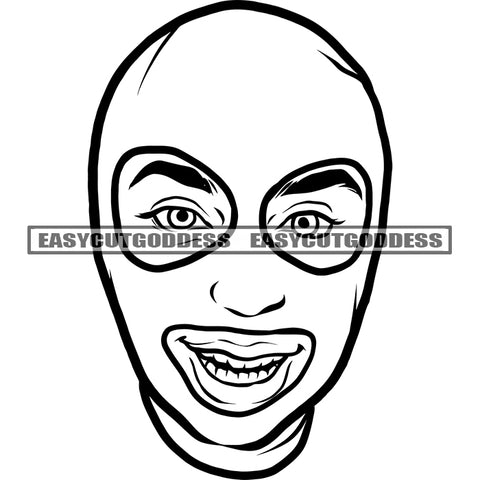 Gangster African American Boys Head BW Artwork Wearing Face Musk Smile Face Design Element SVG JPG PNG Vector Clipart Cricut Silhouette Cut Cutting