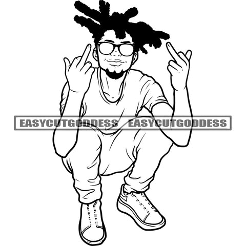 Gangster Boys Showing Middle Finger African American Boys Smile Face Wearing Sunglasses Vector BW Artwork SVG JPG PNG Vector Clipart Cricut Silhouette Cut Cutting