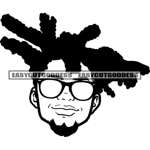 African American Gangster Boys Face Design Element Smile Face Wearing Sunglass Locus Hair Style Vector SVG JPG PNG Vector Clipart Cricut Silhouette Cut Cutting