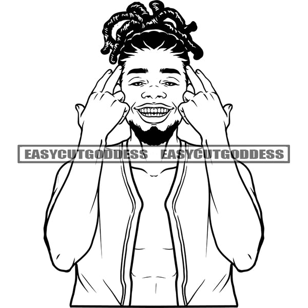 African American Gangster Man Swag Hand Sign Design Element Black And White Artwork Locus Short Hairstyle Smile Face SVG JPG PNG Vector Clipart Cricut Silhouette Cut Cutting