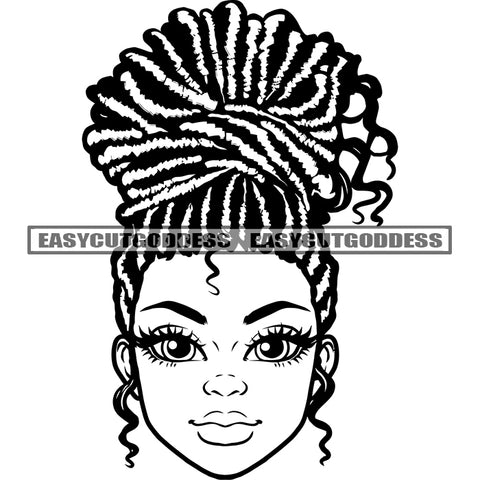 Black And White Artwork Gangster Woman Face Design Element Smile Face Locus Long Hairstyle BW SVG JPG PNG Vector Clipart Cricut Silhouette Cut Cutting