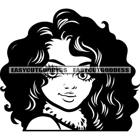 African American Woman Side Face Design Element Curly Short Hairstyle Vector BW Artwork SVG JPG PNG Vector Clipart Cricut Silhouette Cut Cutting