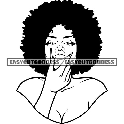 Black And White African Woman Face Design Element Kissing Symbol Lip Kiss Art Afro Hairstyle Vector SVG JPG PNG Vector Clipart Cricut Silhouette Cut Cutting