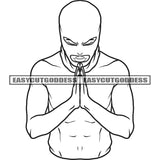 Gangster African American Man Hard Praying Hand Vector Afro Woman Wearing Musk BW Artwork SVG JPG PNG Vector Clipart Cricut Silhouette Cut Cutting