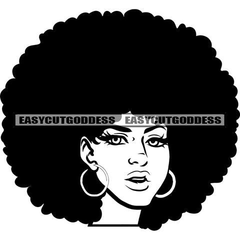 African American Sexy Woman Head Design Element Wearing Hoop Earing Vector Design Element SVG JPG PNG Vector Clipart Cricut Silhouette Cut Cutting