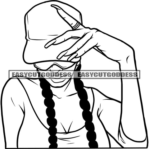 Black And White Artwork African American Gangster Woman Holding Cap Long Nail Vector Design Element BW Artwork SVG JPG PNG Vector Clipart Cricut Silhouette Cut Cutting