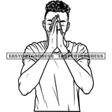 African American Smart Boy Hard Praying Hand Afro Short Hairstyle Design Element Wearing T-Shirt And Watch Vector SVG JPG PNG Vector Clipart Cricut Silhouette Cut Cutting
