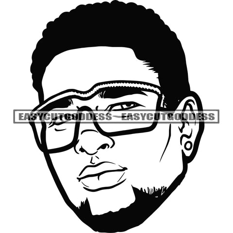 African American Gangster Boy Wearing Sunglasses Afro Short Hairstyle Face And Head Design Element Afro Angry Boys SVG JPG PNG Vector Clipart Cricut Silhouette Cut Cutting