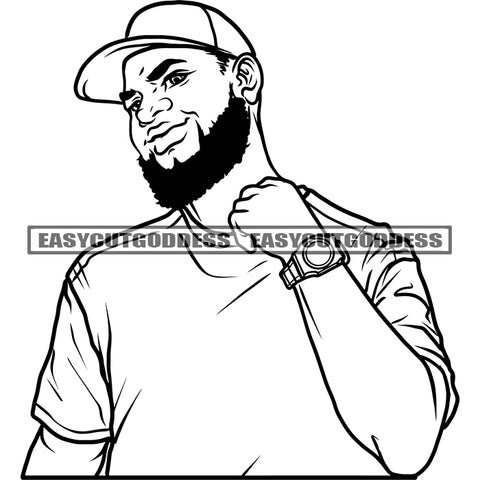 Gangster African American Boys Smile Face Wearing T-Shirt And Watch Vector Design Element Cap Artwork Afro Boys SVG JPG PNG Vector Clipart Cricut Silhouette Cut Cutting