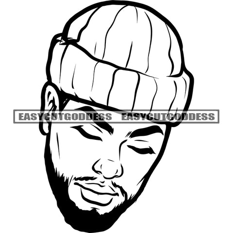 Afro Man Head Design Element Black And White Face Artwork White Background Close Eyes Man Lips SVG JPG PNG Vector Clipart Cricut Silhouette Cut Cutting
