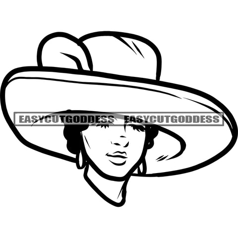 Cute Woman Wearing Hat African American Woman Cute Face Design Element Smile Face Afro Hairstyle Vector Black And White Artwork SVG JPG PNG Vector Clipart Cricut Silhouette Cut Cutting