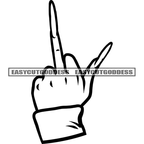 Black And White Artwork Woman Showing Middle Finger Fuck Hand Sign Design Element Woman Long Nail SVG JPG PNG Vector Clipart Cricut Silhouette Cut Cutting