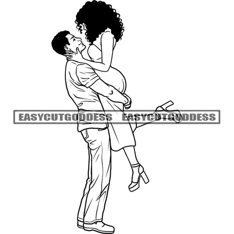 Couple Goals Hugging Young People African American Couple Afro Hairstyle Design Element Black And White Artwork SVG JPG PNG Vector Clipart Cricut Silhouette Cut Cutting